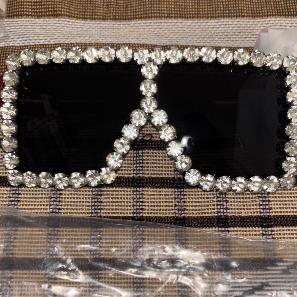 Rhinestone Embellished Black Shield Sunglasses - Picture 2 of 4